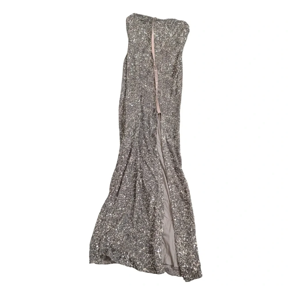 Oh Polly Jasella Embellished Corset Gown Silver Sequin Maxi Dress Sz 14 NEW Prom